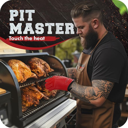 KITCHEN PERFECTION Silicone Smoker BBQ Gloves - Heat Resistant Oven Mitts | Waterproof, 5-Finger Design For A Better Grip, for Pitmasters, Meat Smoking, Grilling, Cooking, Frying Turkey | Grill Gift
