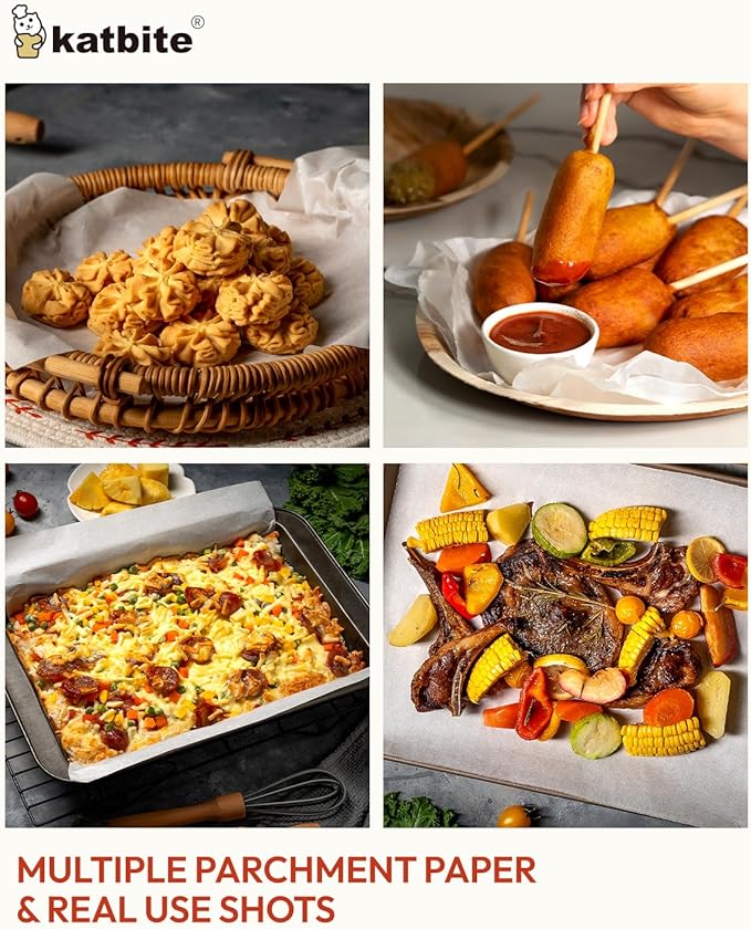 Katbite Parchment Paper, Heavy Duty 12x16 inches Baking Paper, 300 Sheets Oil-proof and Non-stick Parchment Paper Sheets Perfect for Air Fryer, Grilling,Cooking and Wrapping [Advanced Series]