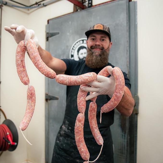 Bearded Butchers Hawaiian Pizza Bratwurst DIY Kit – Sweet & Savory Pizza Brats – Includes Seasoning, Mozzarella, Pineapple & 32mm-35mm Natural Hog Casings – Makes Up to 25 lbs Meat
