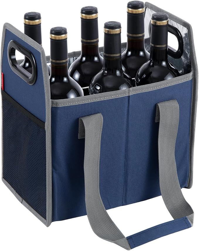 Collapsible 6 Bottle Storage Box Reusable Portable Wine Carrier Case for Tote Bag Moving, Vacation Bottle Caddy Grocery Shopping Wine Tasting Accessory