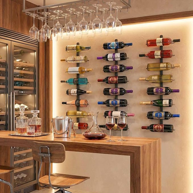 Wine Rack Wall Mounted: 16 Bottles Wine Holder Hanging - Bar Liquor Storage | Wine Organizer of Cabinet Kitchen - Designed for SpaceSaver