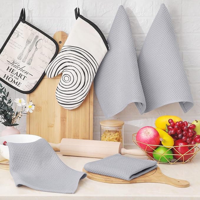 Homaxy 100% Cotton Waffle Weave Kitchen Dish Cloths, 7-Pack, Light Gray | 12 x 12 Inches, Ultra Soft Absorbent Dish Towels, Quick Drying Dish Rags with Hanging Loop