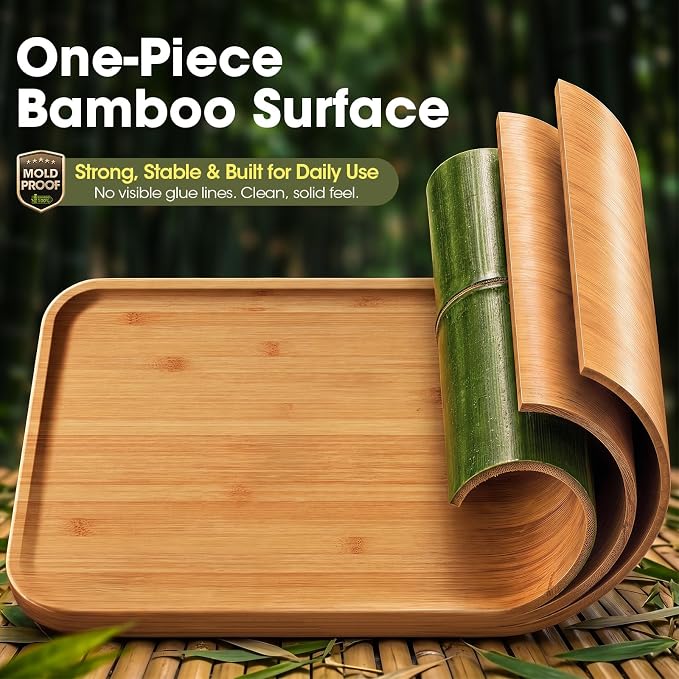 Bamboo Cutting Board Set of 3 with Stand, Non-toxic | Deep-Carbonized FSC-Certified Bamboo | 3 Large Sizes, Reversible prep & Serving Sides, Sloped Groove & Corner Sauce Well