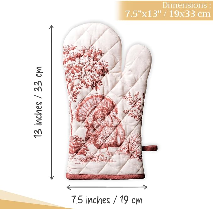 Maison d'Hermine Oven Gloves 100% Cotton Oven Mitt (7" x 13", Pack of 1) | With Loop Heat Resistant BBQ Cooking Gloves Baking Kitchen Handling Hot Pans Thanksgiving Christmas - Holy Jouy - Brown
