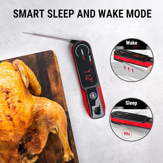 TempPro TempSwift 1 Sec Instant Read Meat Thermometer Digital | Kitchen Food Thermometer with 180° Rotating Display, IP67 Waterproof Cooking Thermometers for Deep Fry Smoker Grill BBQ, Red