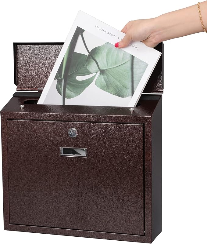 xydled Mail Boxes with Key Lock,Locking Mailbox Wall Mounted, Bronze | Large Capacity, Galvanized Steel Cover Metal Postbox for House,ideal for mail storage, 14 x 12.5 x 4.25 Inches