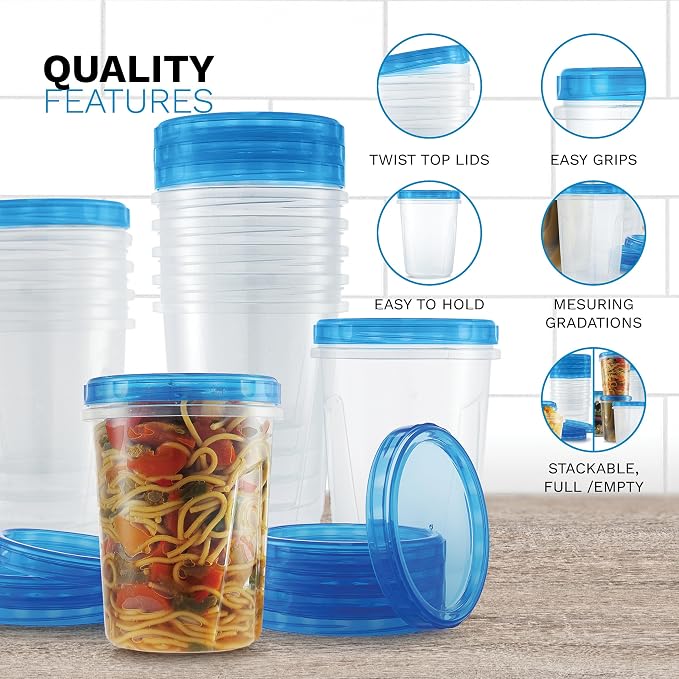 Tafura Freezer Containers, 6 Pack, 32 Oz, Leakproof BPA-Free Lids | Twist-top screw-on closures help prevent spills during storage, transport, and meal prep.