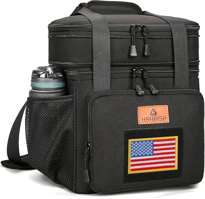 HSHRISH Expandable Large Tactical Lunch Box for Adults, Durable Insulated Lunch Bag with Lots of Storage Space, Cooler Bag for Men Women Work Outdoor Picnic Trip, 16 L, Black