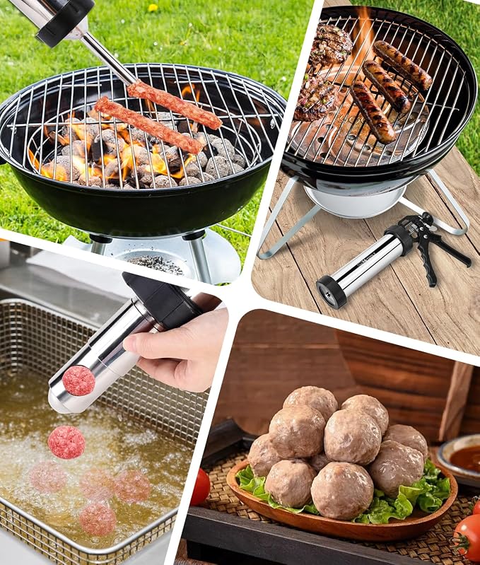 5rd Gen 2.5 LB Jerky Gun Kits, Jerky Maker Gun, Meatball Maker, Stainless Steel Sausage Stuffer Jerky Making Gun with 6 Stainless Nozzles, 2 Cleaning Brushes, 1 Stomper, Gifts for Women Men