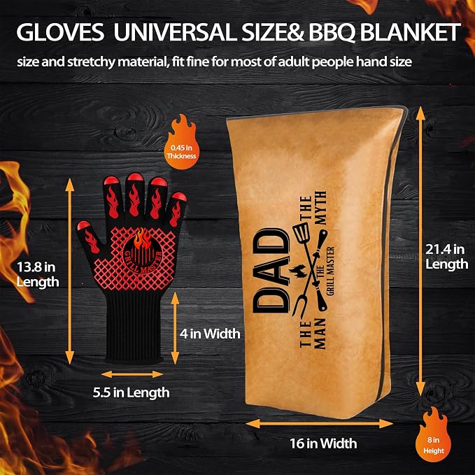 Dad Gifts, Fathers Day Dad from Daughter BBQ Blanket with Grill Gloves, Meat Resting Bag for BBQ Smoking, Grilling Gloves Heat Resistant for Outdoor Grill Party on Birthday