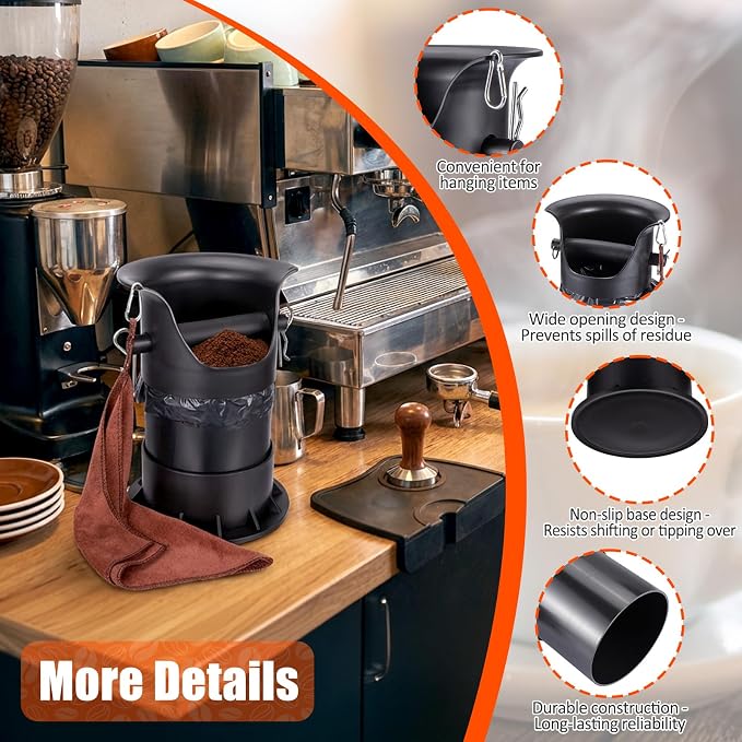 HOMEE 4L Espresso Coffee Knock Box with 25 Garbage Bags with Brush & Towel | Large Capacity and Detachable, Non-Slip Base, Easy to Clean, Barista Style Coffee Knock Box for Home and Commercial Use
