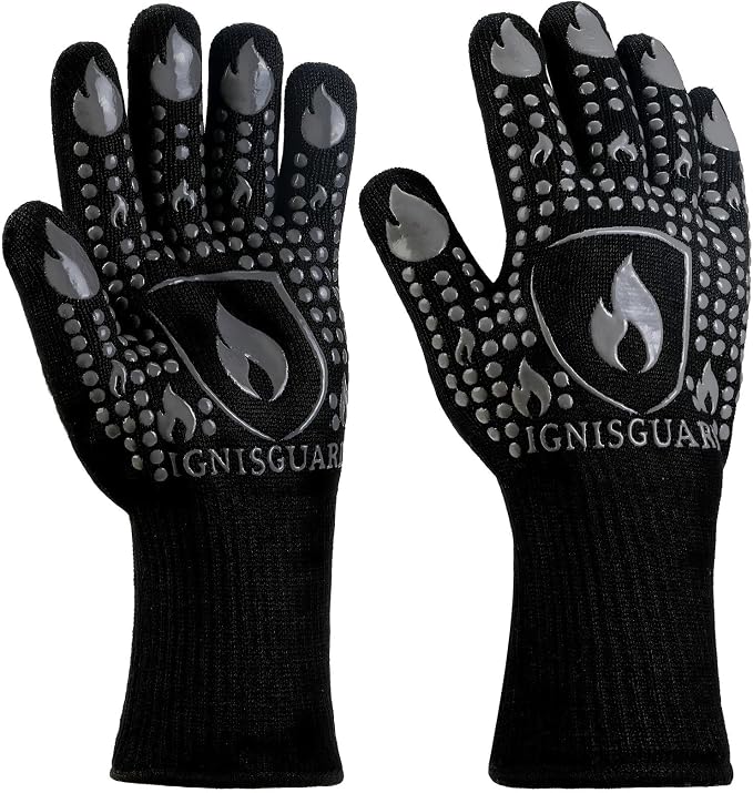 BBQ & Grill Gloves, Oven Gloves, 1472°F Silicone Oven Mitts Heat Resistant Grilling Gloves Fireproof Non-Slip for Barbecue Cooking Baking Smoking, 1-Pair (Gray, Medium)