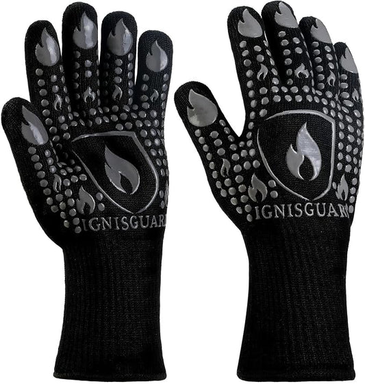 BBQ & Grill Gloves, Oven Gloves, 1472°F Silicone Oven Mitts Heat Resistant Grilling Gloves Fireproof Non-Slip for Barbecue Cooking Baking Smoking, 1-Pair (Gray, Medium)