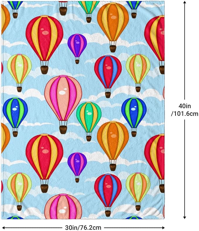 Hot Air Balloon Baby Blanket 30"x40" - Ultra Soft Flannel Throw for Infants & Toddlers - Cartoon Cloud Design - Lightweight Nursery & Stroller Blanket