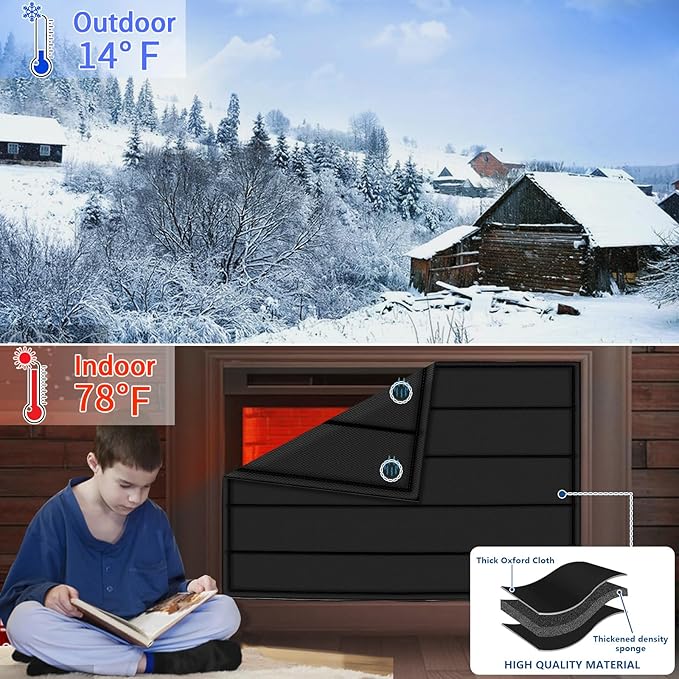 Magnetic Fireplace Blanket for Heat Loss Indoor Fireplace Covers Keep Drafts Out Stops Heat Loss Fireplace Draft Stopper with Built-in 12 Strong Magnet for Iron Fireplace Frame Fireplace Screen 43x36