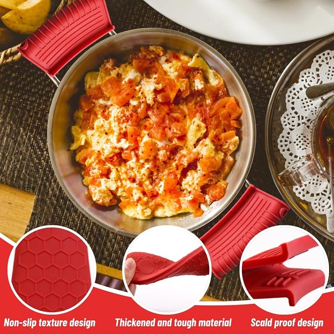 4 Pack Silicone Hot Handle Holder Cover Cast Iron Handle Cover Silicone Pot Holders Heat Resistant Assist Pan Handle Sleeve Non-Slip Pot Handle Covers for Cast Iron Skillet Metal Pan