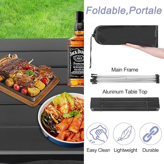 Grope Ultralight Aluminum Camping&Beach Table with Storage Bag (Black-M) | Portable & Easy to Carry, With Carry Bag for Camping, Prefect for Outdoor, Picnic, BBQ, Cooking, Festival, Beach, Home