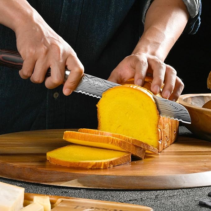 8" Serrated Bread Knife, High Carbon German Steel Sourdough Knife | Ultra Sharp Serrated Edge Bread Knife for Homemade Bread Crusty Loaves & Cakes, Professional Cake Slicer Gift for Mom and Dad
