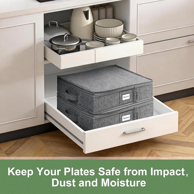 LotFancy Platter Storage Case, Hard Shell, China Storage Container for Moving, 17x13x3.5 in, 5 Felt Dividers Included