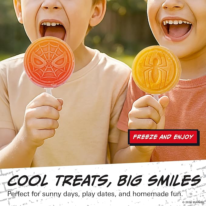 Marvel Silicone Popsicle Molds with Lid – Compact BPA-Free Popsicle Maker Featuring Spiderman, Flexible Ice Pop & Ice Cream Molds with Sticks, Dishwasher Safe, 2 Mold Set for Homemade Frozen Treats