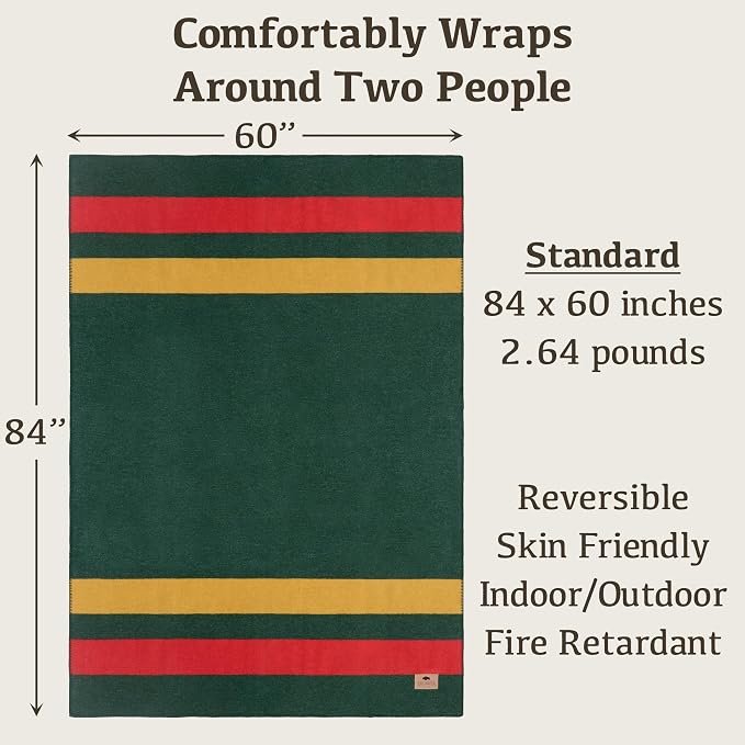 Chubbuck 100% Wool Blanket Camping (60" x 84") - Large Warm Blankets for Camping, Emergency, Outdoor Concerts and Home Use - Fire Retardant Blanket, Soft and Warm Blankets for Winter (Windsor)
