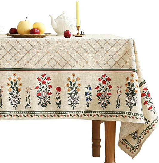 ISAENNE Designer Vintage Linen Floral Extra Long Tablecloth Rectangle,Fall Colorful Modern Table Cloth,Anti-Wrinkle Decor Tablecloths for Dining Thanksgiving Kitchen Christmas,67"*118"-Bertina E