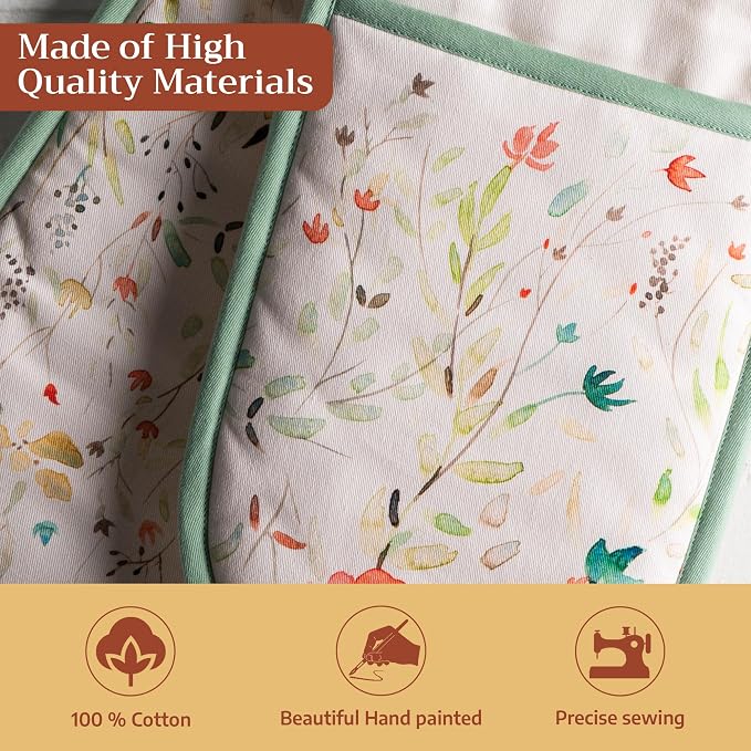 Maison d' Hermine Double Oven Mitts 100% Cotton Double Oven Glove (7"x35") | Heat Resistant BBQ Cooking Gloves with Loop Baking Grilling Kitchen Hotel Home Farmhouse Spring Summer - Colmar