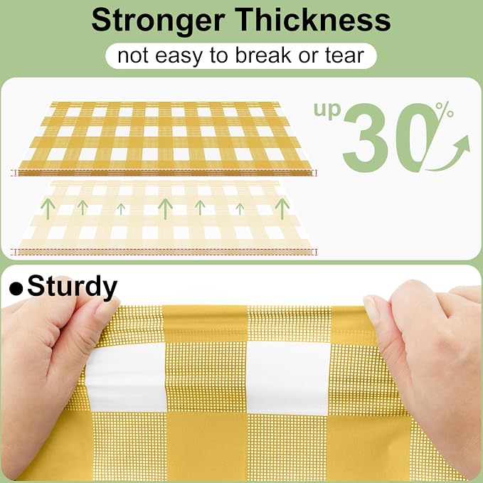 6 Packs Buffalo Disposable Table Cloth, 54 x 108 Inch Waterproof Plastic Tablecloth, Rectangle Gold and White Checkered Table Covers for Picnic, Birthday, Party, Back to School