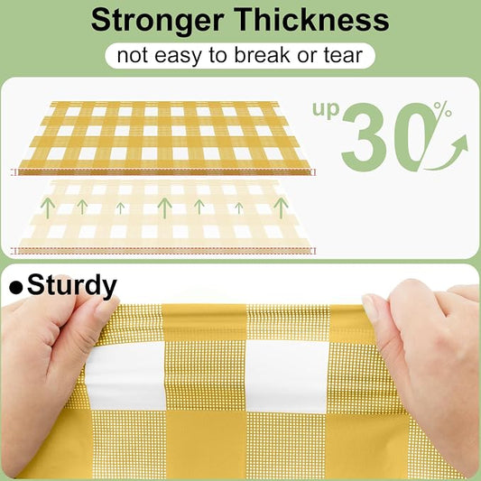 4 Packs Buffalo Disposable Table Cloth, 54 x 108 Inch Waterproof Plastic Tablecloth, Rectangle Gold and White Checkered Table Covers for Picnic, Birthday, Party, Back to School