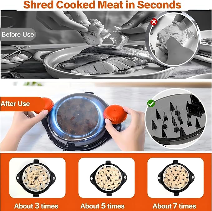 Chicken Shredder Tool Twist Large Chicken Breast Shredder Tool-Meat Shredder Meat Masher for Chicken Ground Beef Pork with Up-grated Stainless Steel Spikes Kitchen Gadgets Essentials (Orange&Black)