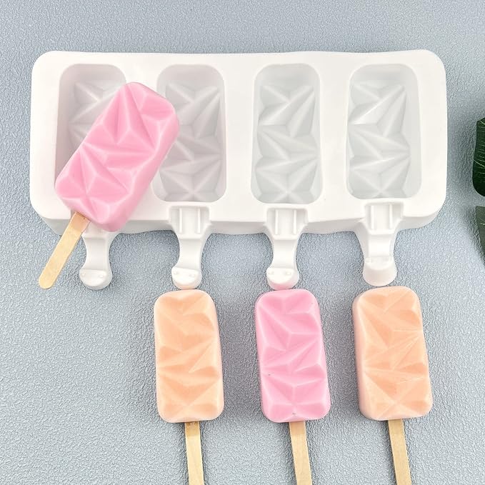 Ice Cream Popsicle Silicone Mold Set of 2, 8-Cavity Chocolate Cake Fondant Molds, Home DIY Popsicle Tools, BPA Free, Reusable and Easy to Clean Homemade Popsicle Maker with 50 Wooden Sticks
