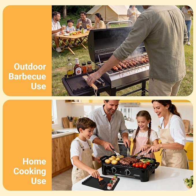 Silicone Grill Mat for Blackstone Griddles & Outdoor Grills - Heat Resistant (450°F) Countertop Protector, Non-Slip Tool Organizer & Grease Catcher, 16x11.5 Inch(Black)