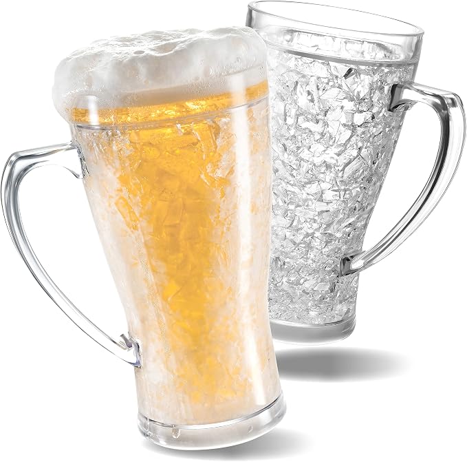 luxail Beer Mugs For Freezer, Double Wall Insulated Plastic Beer Glasses – Freezer Mugs, 15 oz – Perfect Frozen Beer Mugs for Home Bar Accessories, Gifts for Men, 2 Pack