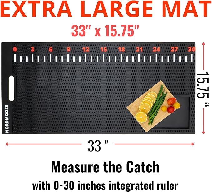 Fish Fillet Mat with Fish Cutting Board, Extra Large 33"x15.75", Portable & Grippy Fish Cleaning Mat - Durable & Easy to Clean, Rollable Fish Fillet Board
