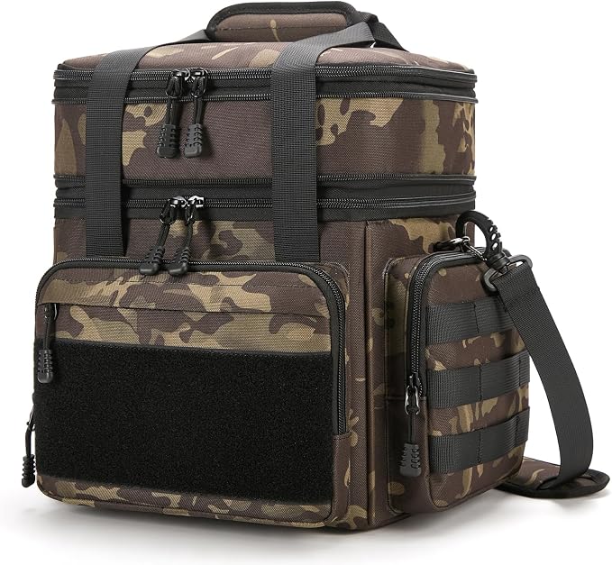 Gafetrey Tactical Lunch Box for Men, Insulated Bag Adult, Thermal Lunchbox Leakproof Waterproof Cooler Bag, Dual Compartment tote, Large Pail Work Office Camping Travel(Black Camo)