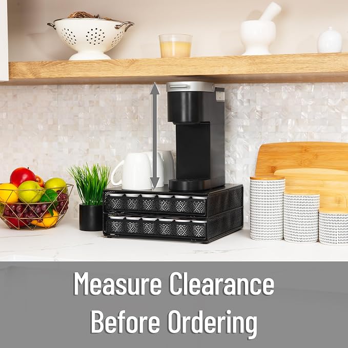 Mind Reader 2 Drawer Coffee Pod Organizer with Removable Dividers, 72 Pod Capacity, Metal Mesh Coffee Station Base with Guided Drawer Track, Black