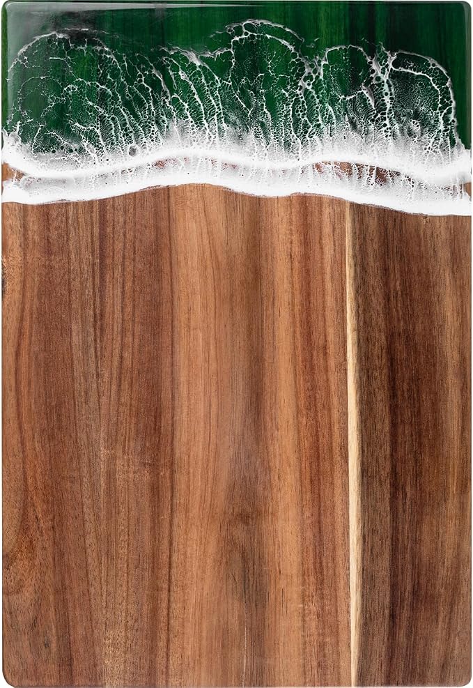 Resin Cutting Board: Ocean Charcuterie Board, Epoxy Cutting Board for kitchen, gift (green wave)