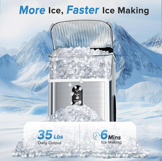 Electactic Nugget Ice Makers Countertop, 34lbs/Day Portable Ice Machine with Crushed Ice, Self-Cleaning, One-Click Operation for Home, Kitchen, Office Use (Silver)