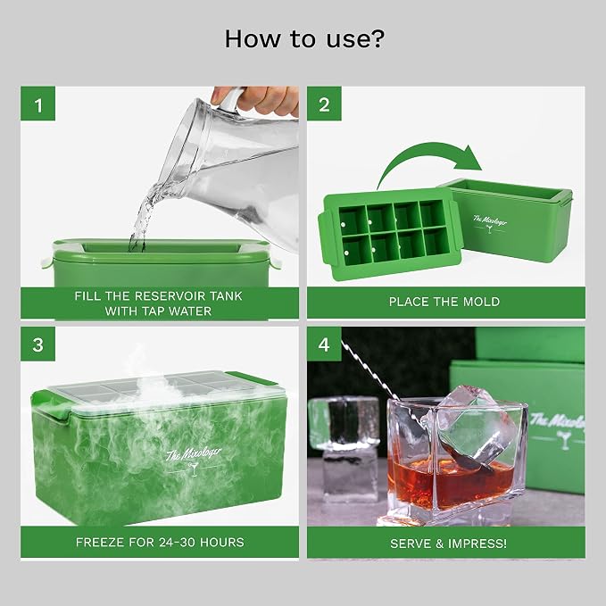 The Mixologer Clear Ice Maker - Antarctic Set of 8 Cube Molds - Craft Ice Maker for Whiskey, Cocktails & Bourbon - Clear Ice Mold, No Distilled Water Needed, Gift for Bartenders & Home Mixologists