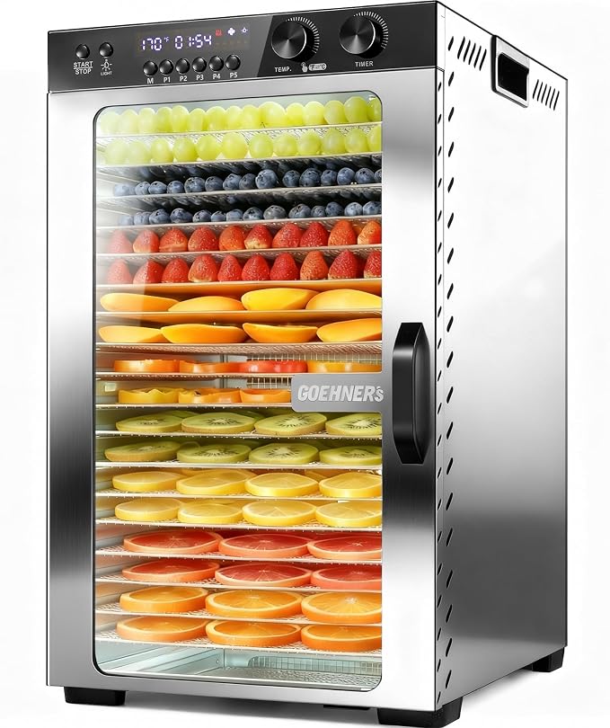 Food Dehydrator Machine 18 Stainless Steel Trays, 18ft² Meat Dehydrator for Jerky Up to 194°F Temperature Control and 5 Presets and 48H Timer, 1000W Food Dryer for Dog Treats, Herbs, Fruit and Veggies