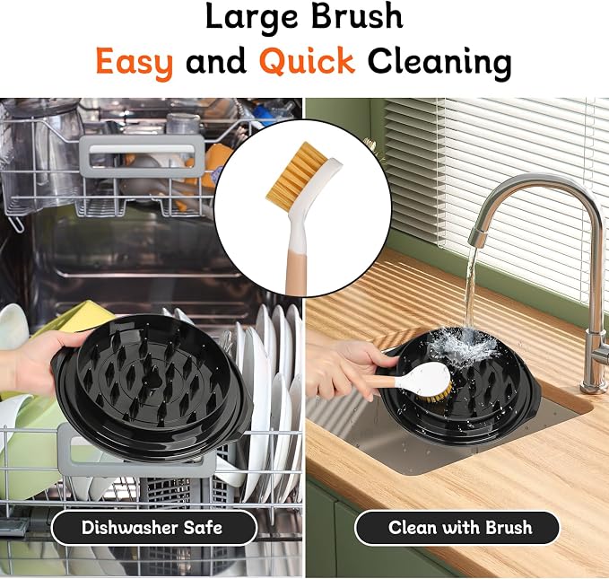 Chicken Shredder with Brush 10" Pro Chicken Shredder Tool Twist Stable Anti-Slip BPA Free Meat Shredder Tool Twist Ergonomic Handle Meat Grinder Dishwasher-safe Transparent Lid Black