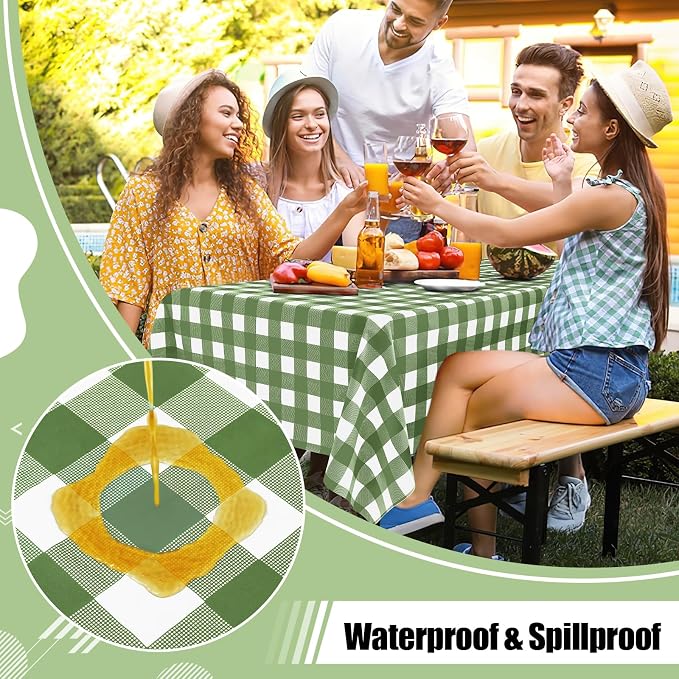 4 Packs Buffalo Disposable Table Cloth, 54 x 108 Inch Waterproof Plastic Tablecloth, Rectangle Sage Green and White Checkered Table Covers for Picnic, Birthday, Party, Back to School