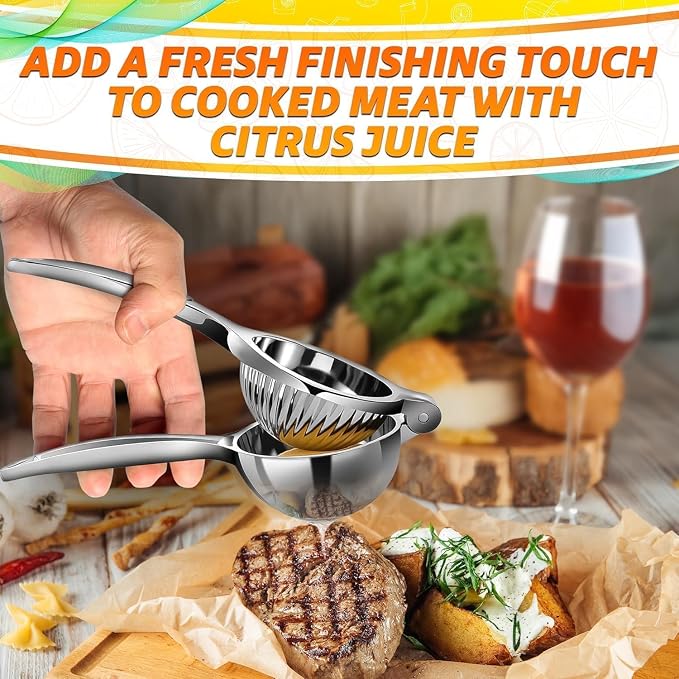 Stainless Steel Lemon Squeezer, 8.3 Inch Manual Hand Juicer (Silver) | Citrus Press with Built-In Seed Strainer, Juices Limes and Oranges for Cocktail Mixing, Corrosion-Resistant, Dishwasher Safe