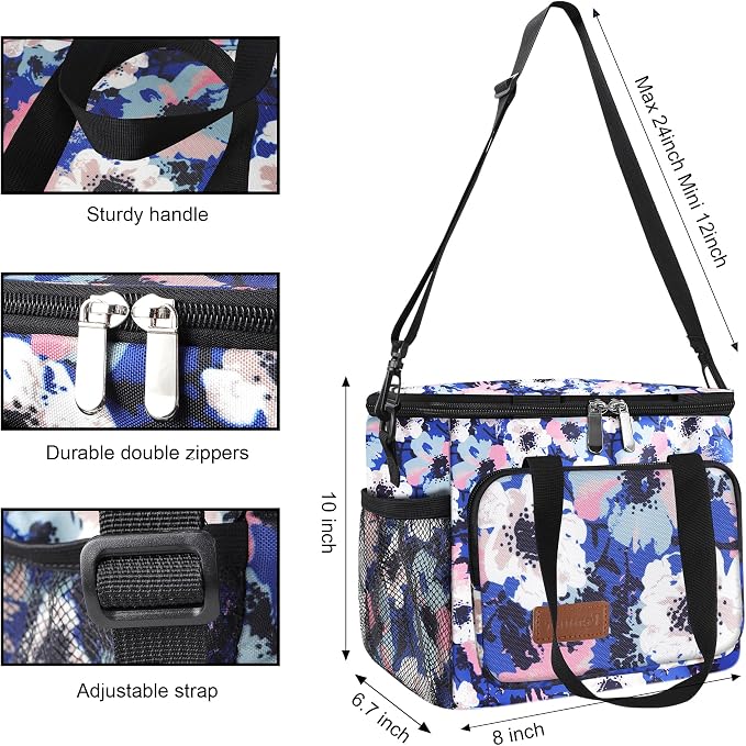 Lunch Bags for Women/Men, Insulated Lunch Bag for Work Office - Lunch Cooler Bag Leakproof Lunch Box with Adjustable Shoulder Strap - Ink foral