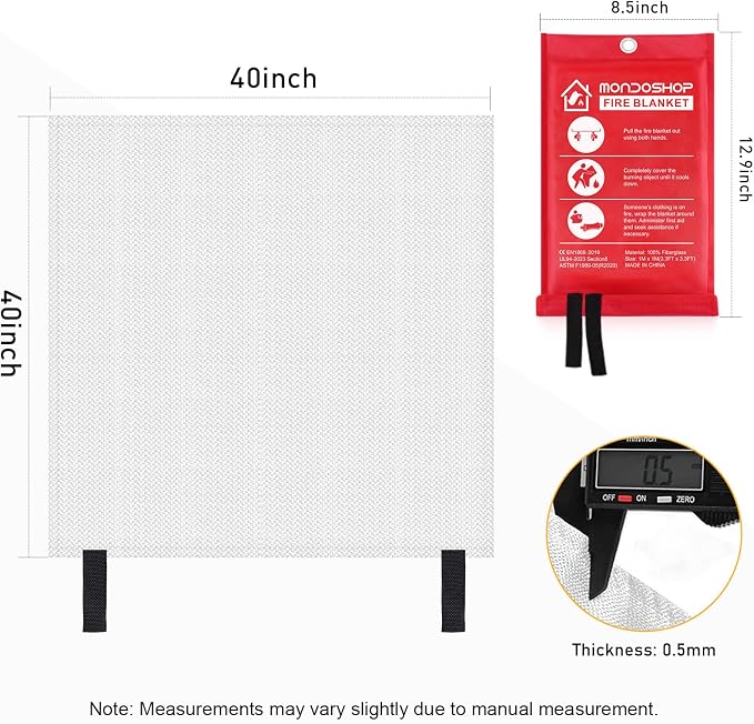 Mondoshop Fire Blanket for Home and Kitchen, 4 Pack, 40" x 40" Coverage | Reusable, High Temperature Resistance, Non-Toxic & Chemical-Free, Compact & Easy to Store, Personal Protection