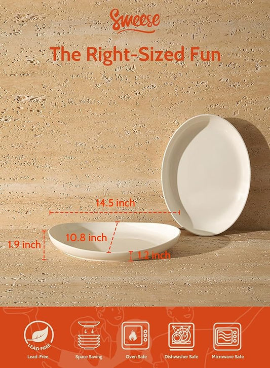 Sweese 2-Pack Porcelain Oval Serving Platters, White High-Grade Durable Professional, 14.5 Inch 2.0 Count