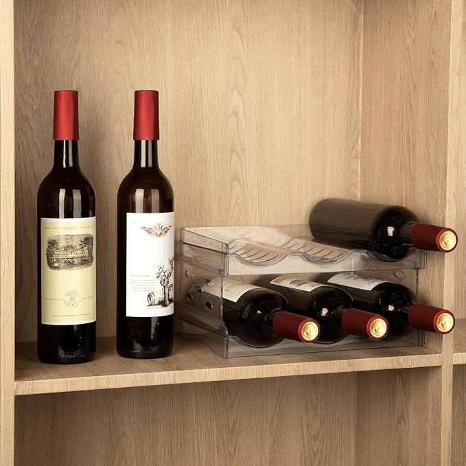 EZ COZY Wine Rack, 4 Tier Water Bottle Organizer for Cabinet (12 Bottles) | Clear Freestanding Wine Bottle Holder for Cabinet, Fridge, Pantry, Wine Rack for Inside Cabinet, Refrigerator, Countertop