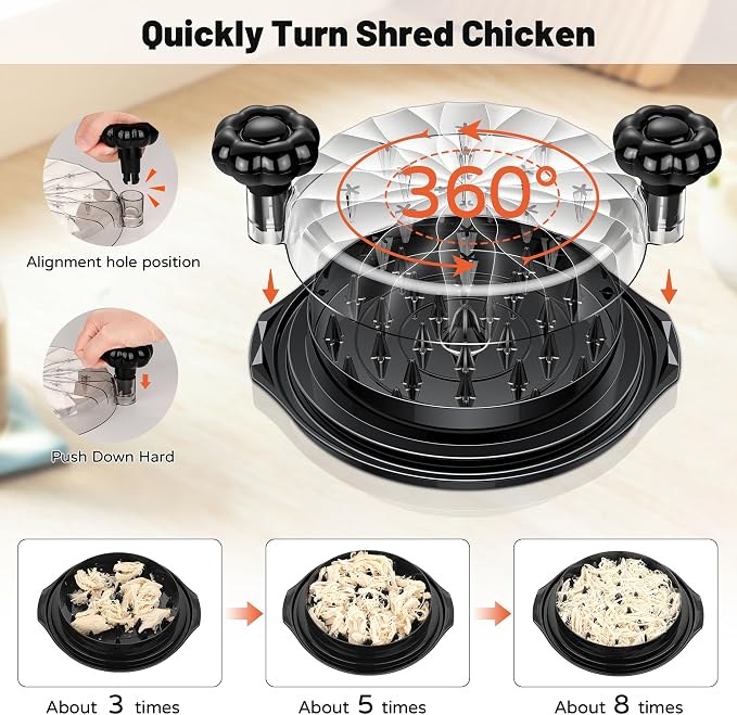 Chicken Shredder Tool Twist Large - Meat Shredders for Chicken Breast | 10'' Pro Visible Kitchen Gadgets Grinder Machine with Brush,Strong Anti-Slip Strip,Ergonomic Handle,BPA Free (black lid)