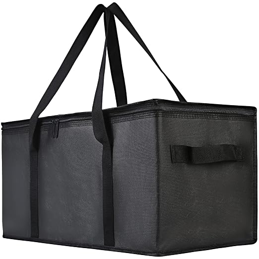 Bodaon Insulated Food Delivery Bag, 22" x 10" x 10" Insulated Pizza Delivery Bags for Hot/Cold Food, Black, 1-Pack | Insulated Pizza Delivery for Hot/Cold Food, Commercial Catering, Reusable Grocery Shopping Tote, Thermal Carrier, Collapsible