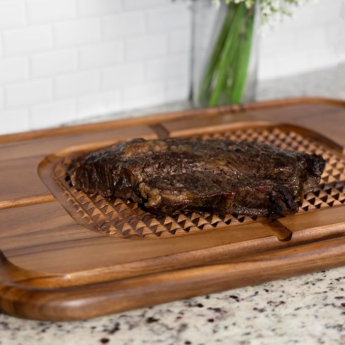 Ironwood Gansevoort Large Carving Board 16" x 24" Acacia Wood Cutting Board | XL Meat Carving Board With Grip Pad & Juice Channel | Reversible Cutting Board For Meal Prep | Easy Carving & Minimize Mess